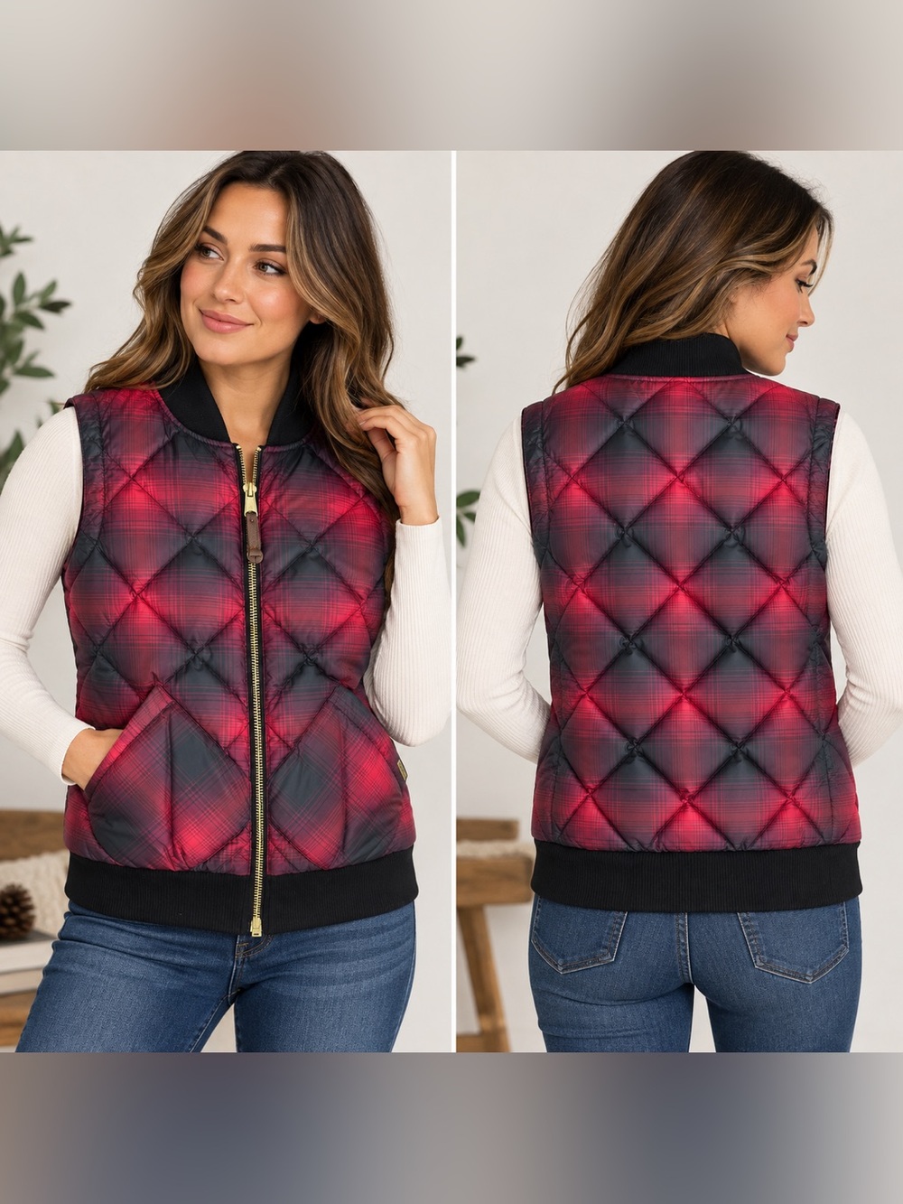 Eddie Bauer 1936 Skyliner Down Vest Women’s Plaid
